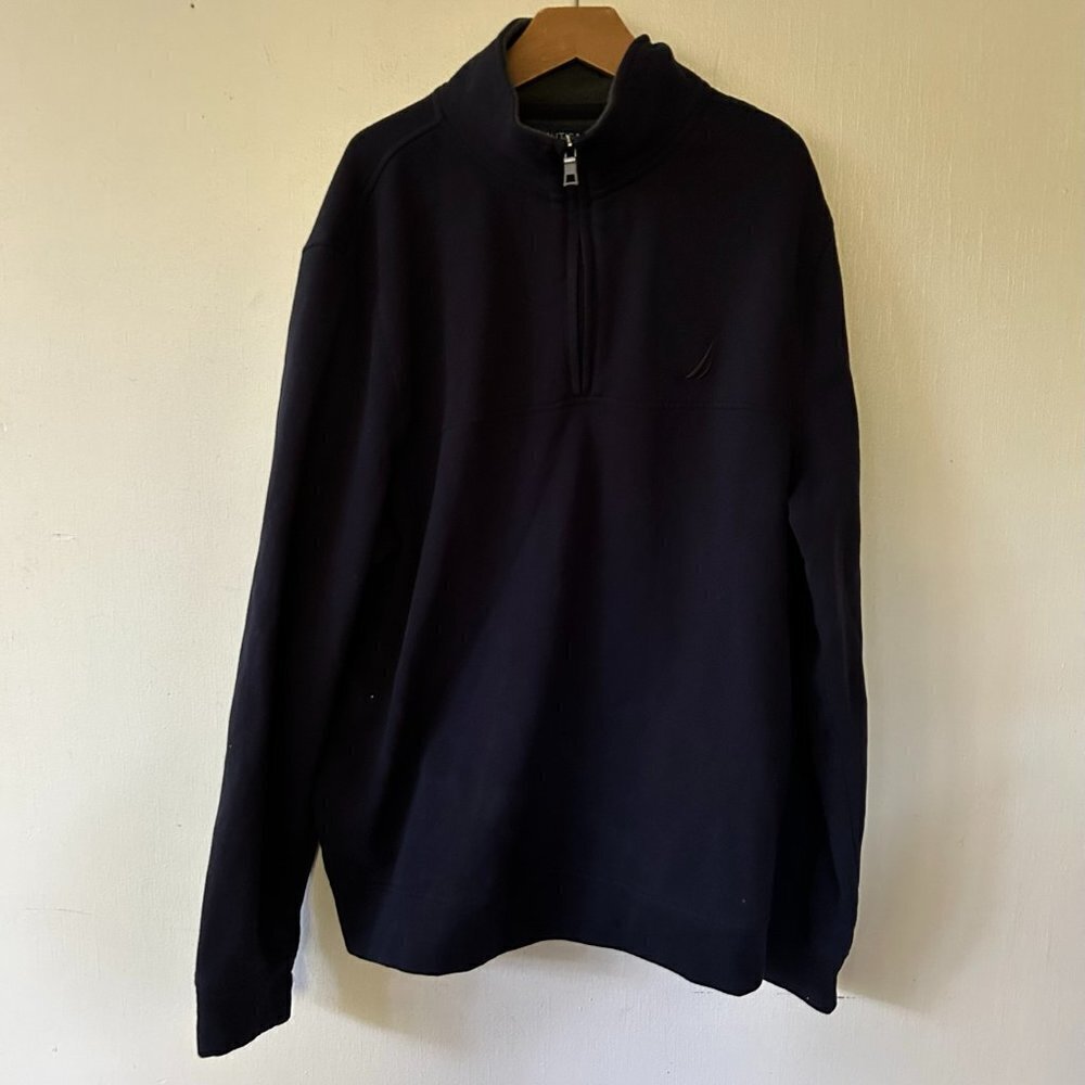 Nautica Pullover Mens Medium Blue 1/4 Zip‎ Mock Neck Sweatshirt Old Money Preppy